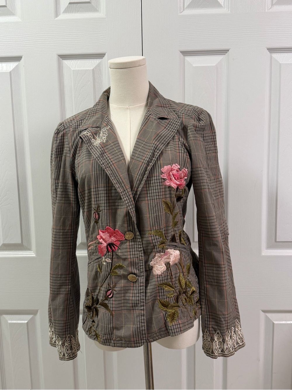 3J Workshop The Rachel Jacket Plaid Floral Embroidered Blazer M